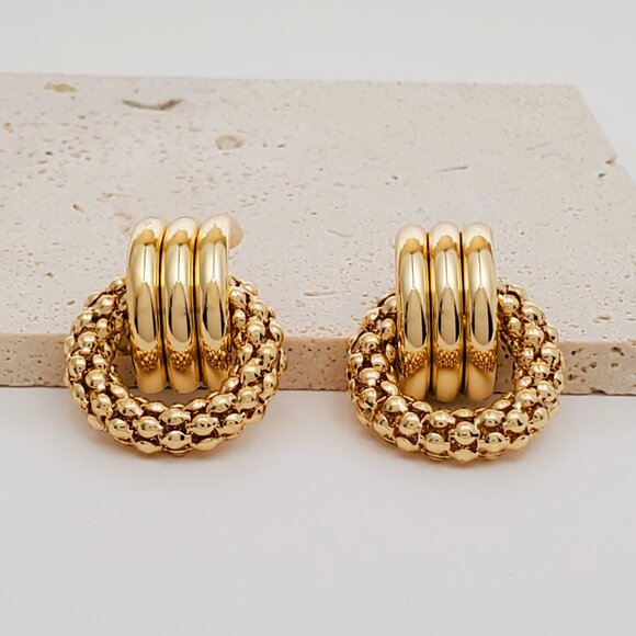 14K Gold Womens Hanging Triple Hoop Drop Earrings Ladies 14 Karat Silver Jewelry